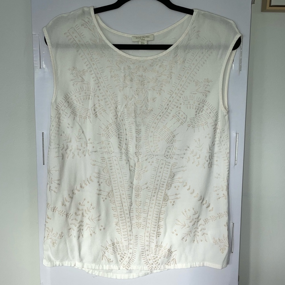 Saint Tropez West white faux embroidered size small